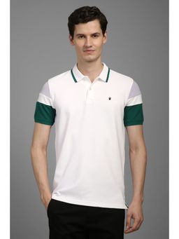 Louis Philippe - Men White Cotton Blend Collar Neck Polo T-Shirt