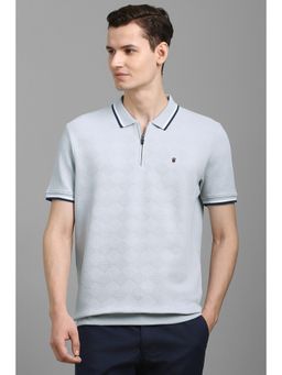 Louis Philippe - Men Grey Cotton Blend Collar Neck Polo T-Shirt