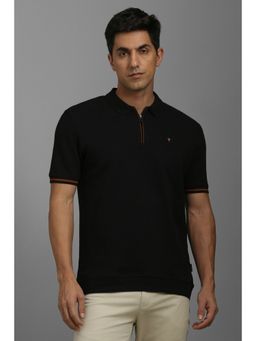 Louis Philippe - Men Black Cotton Collar Neck Polo T-Shirt
