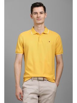 Louis Philippe - Men Yellow Cotton Collar Neck Polo T-Shirt