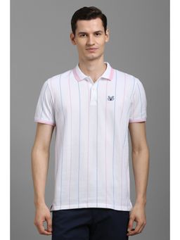 Louis Philippe - Men White Cotton Blend Collar Neck Polo T-Shirt