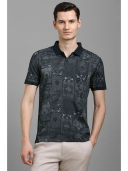 Louis Philippe - Men Grey Cotton Collar Neck Polo T-Shirt