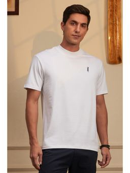 Peter England - Men White Cotton Blend Round Neck T-Shirt