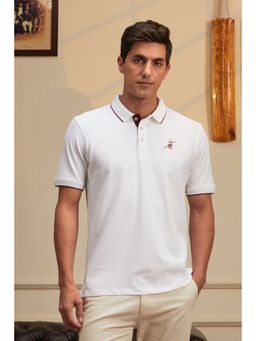 Peter England - Men White Cotton Collar Neck Polo T-Shirt