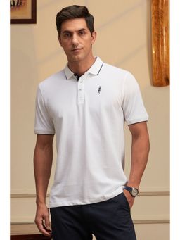 Peter England - Men White Cotton Collar Neck Polo T-Shirt