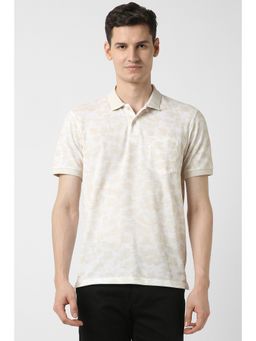 Peter England - Men Beige Cotton Collar Neck Polo T-Shirt