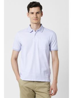 Peter England - Men Blue Cotton Blend Collar Neck Polo T-Shirt