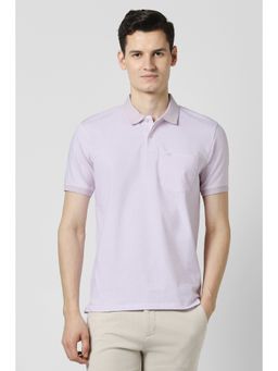 Peter England - Men Purple Cotton Blend Collar Neck Polo T-Shirt