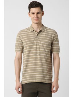 Peter England - Men Khaki Cotton Collar Neck Polo T-Shirt