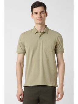 Peter England - Men Olive Cotton Blend Collar Neck Polo T-Shirt