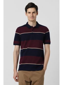 Peter England - Men Maroon Cotton Collar Neck Polo T-Shirt