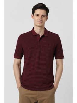 Peter England - Men Maroon Cotton Collar Neck Polo T-Shirt