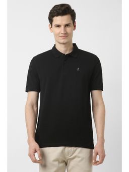 Peter England - Men Black Cotton Blend Collar Neck Polo T-Shirt