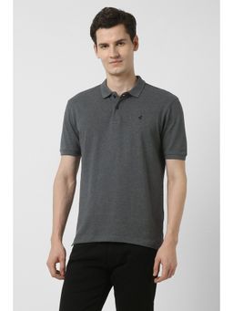 Peter England - Men Grey Cotton Collar Neck Polo T-Shirt