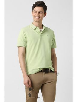 Peter England - Men Green Cotton Blend Collar Neck Polo T-Shirt