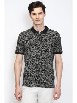 Peter England - Men Black Cotton Collar Neck Polo T-Shirt