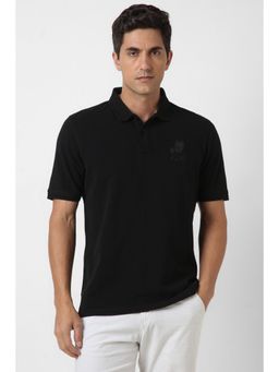 Peter England - Men Black Cotton Blend Collar Neck Polo T-Shirt