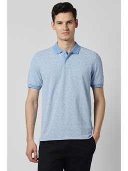 Peter England - Men Blue Cotton Blend Collar Neck Polo T-Shirt