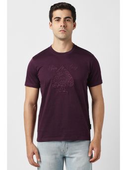 Van Heusen - Men Purple Cotton Crew Neck T-Shirt
