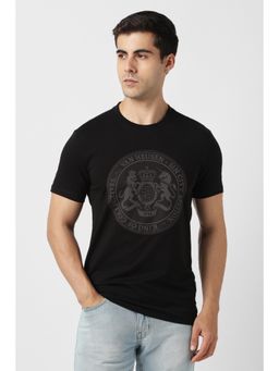 Van Heusen - Men Black Cotton Blend Crew Neck T-Shirt
