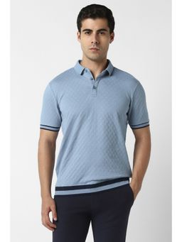 Van Heusen - Men Blue Cotton Collar Neck Polo T-Shirt