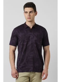 Van Heusen - Men Purple Cotton Collar Neck Polo T-Shirt