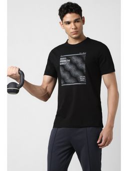 Van Heusen - Men Black Cotton Blend Crew Neck T-Shirt