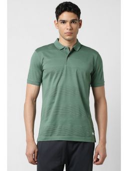 Van Heusen - Men Green Cotton Blend Collar Neck Polo T-Shirt