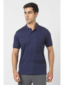 Van Heusen - Men Blue Cotton Blend Collar Neck Polo T-Shirt