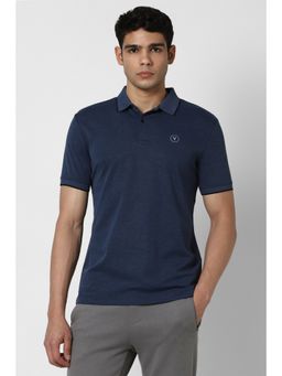 Van Heusen - Men Navy Blue Cotton Blend Collar Neck Polo T-Shirt