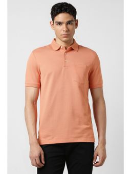 Van Heusen - Men Orange Cotton Blend Collar Neck Polo T-Shirt