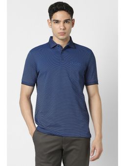 Van Heusen - Men Blue Cotton Blend Collar Neck Polo T-Shirt