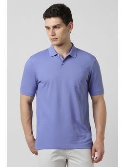Van Heusen - Men Blue Cotton Blend Collar Neck Polo T-Shirt