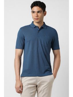 Van Heusen - Men Blue Cotton Blend Collar Neck Polo T-Shirt