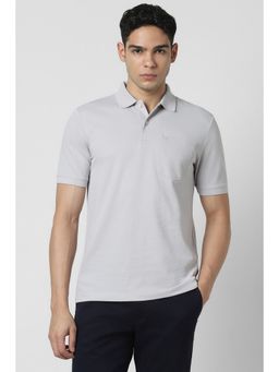Van Heusen - Men Grey Cotton Blend Collar Neck Polo T-Shirt