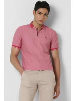 Van Heusen - Men Pink Cotton Blend Collar Neck Polo T-Shirt