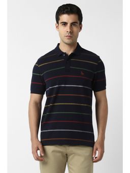 Van Heusen - Men Navy Blue Cotton Collar Neck Polo T-Shirt
