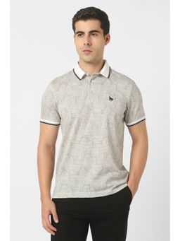 Van Heusen - Men Beige Cotton Collar Neck Polo T-Shirt