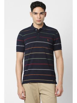 Van Heusen - Men Navy Blue Cotton Collar Neck Polo T-Shirt