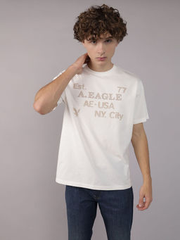 American Eagle - Men White Cotton Round Neck T-Shirt