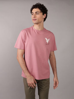 American Eagle - Men Pink Cotton Round Neck T-Shirt