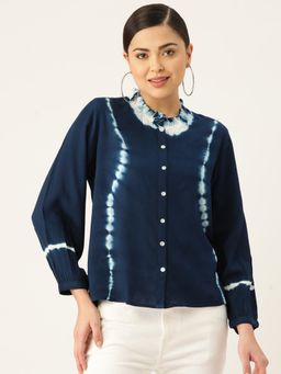 Maaesa - Blue Frill Neck Loose Fit Shirt