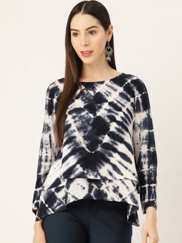 Maaesa - White Blue Double Layer Rayon Top