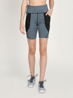 CHKOKKO - Colorblock Blue Activewear Shorts for Women