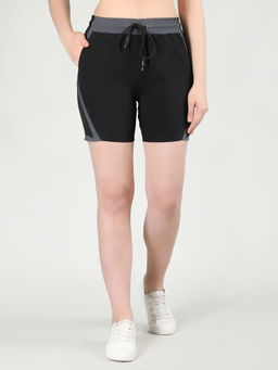 CHKOKKO - Solid Black Activewear Shorts for Women