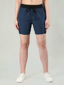 CHKOKKO - Solid Blue Activewear Shorts for Women