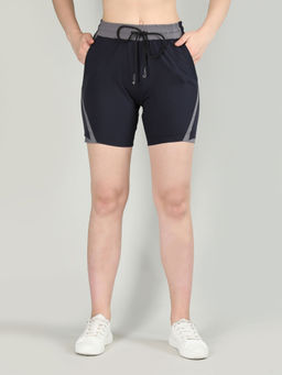CHKOKKO - Solid Navy Blue Activewear Shorts for Women