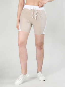 CHKOKKO - Solid Beige Activewear Shorts for Women