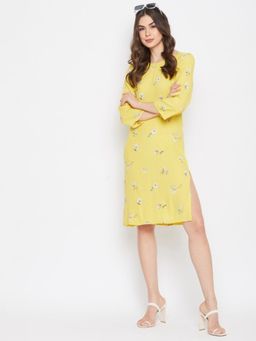 DELAN - Yellow Floral Printed Crepe Sheath Dress