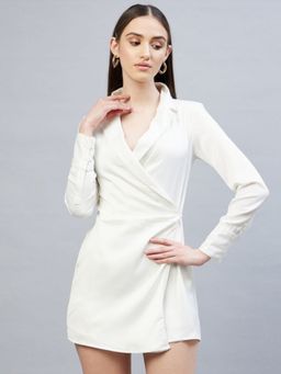 DELAN - White Lapel Collar Wrap Dress